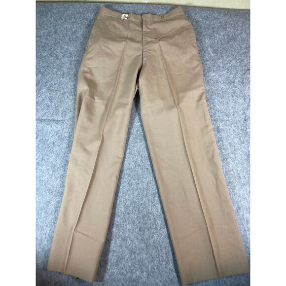 VINTAGE 50s Naval Officer Dress Pants Mens 32x31 Tan Pleated Sanforized Poplin - Picture 1 of 8